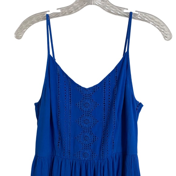 Old Navy Royal Blue Sleeveless Dress Midi Length Eyelet Woman’s Medium - Picture 3 of 9